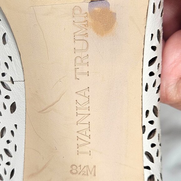 Ivanka Trump Comfy Women Ivory Lazer cut Leather Peep Toe High Heel Pumps 9M - Picture 7 of 15